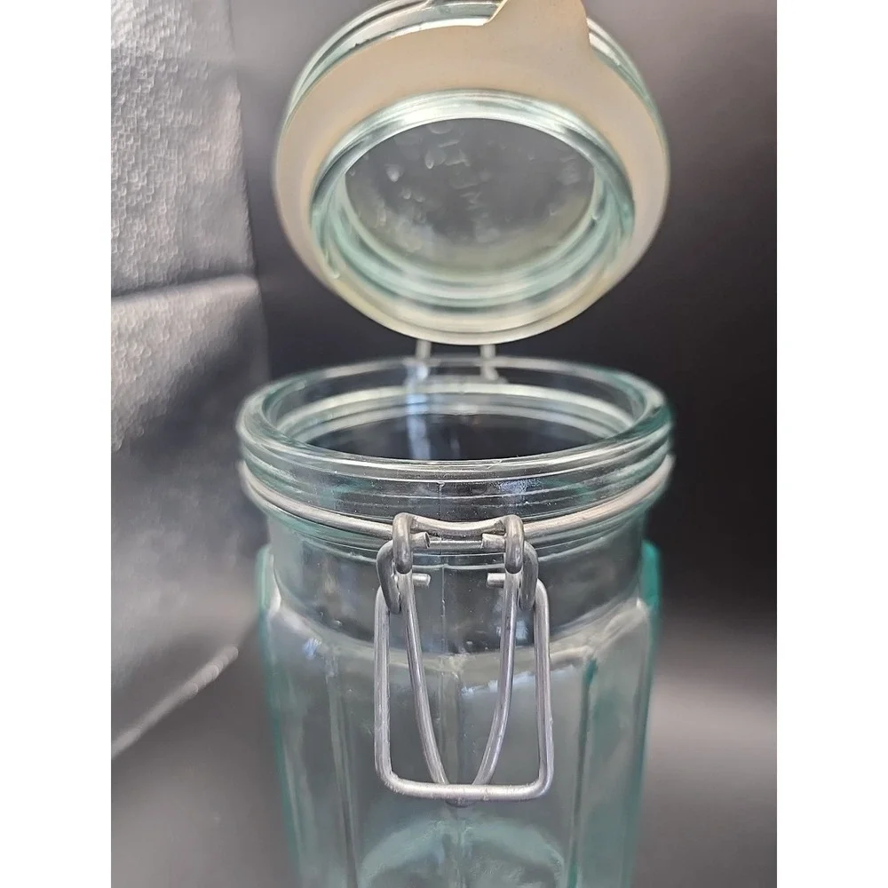 Vintage Hermetic Green‎ Panel Glass Food Storage Jar Made In Italy 8